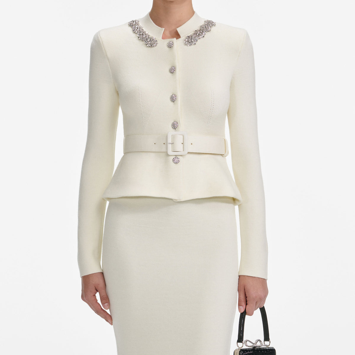 Self-Portrait Women's Wool Peplum Knit Midi Dress - Ivory/Cream - Size Xs