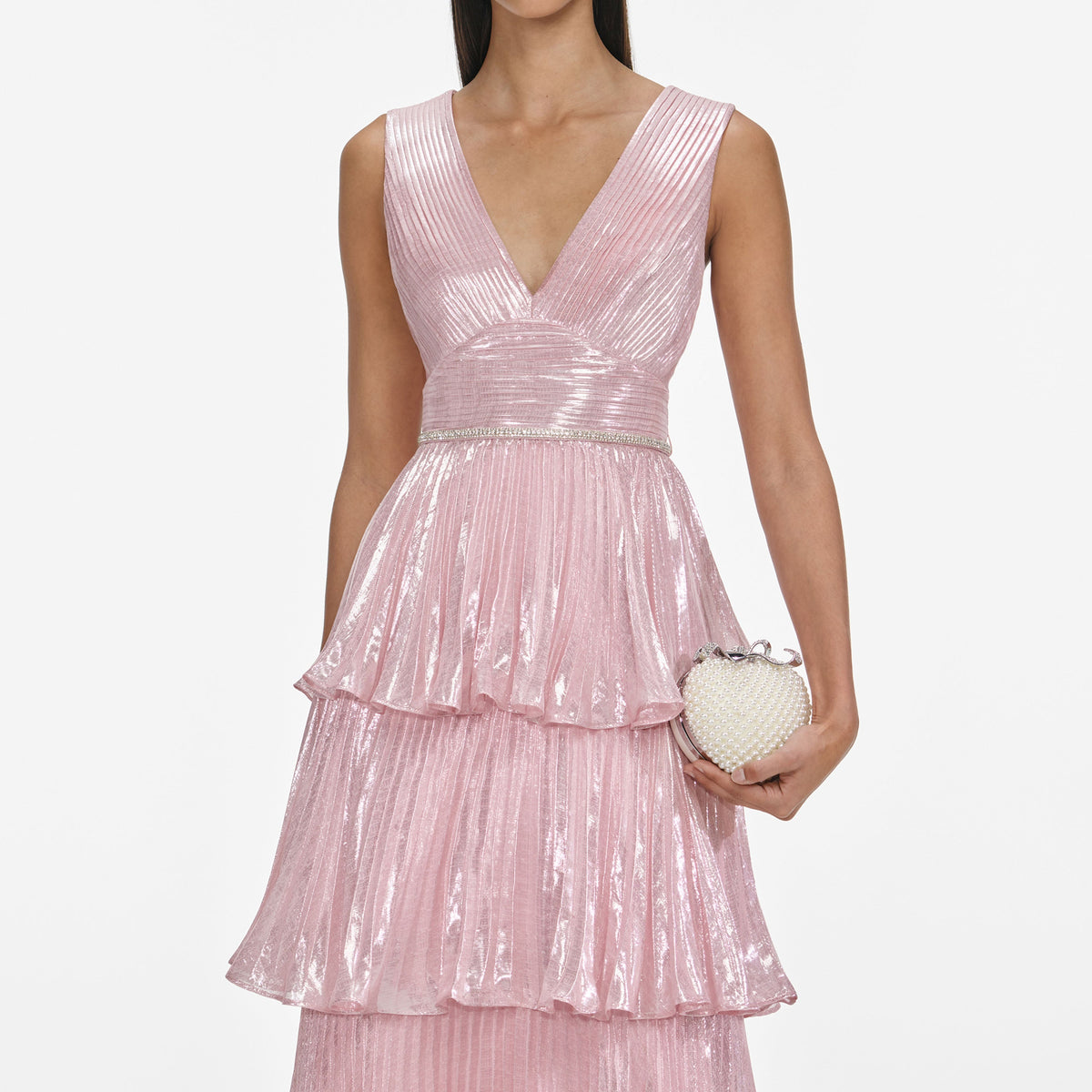 self-portrait tiered metallic midi dress self-portrait Metallic Floral Tiered Midi Dress in Multi Colour