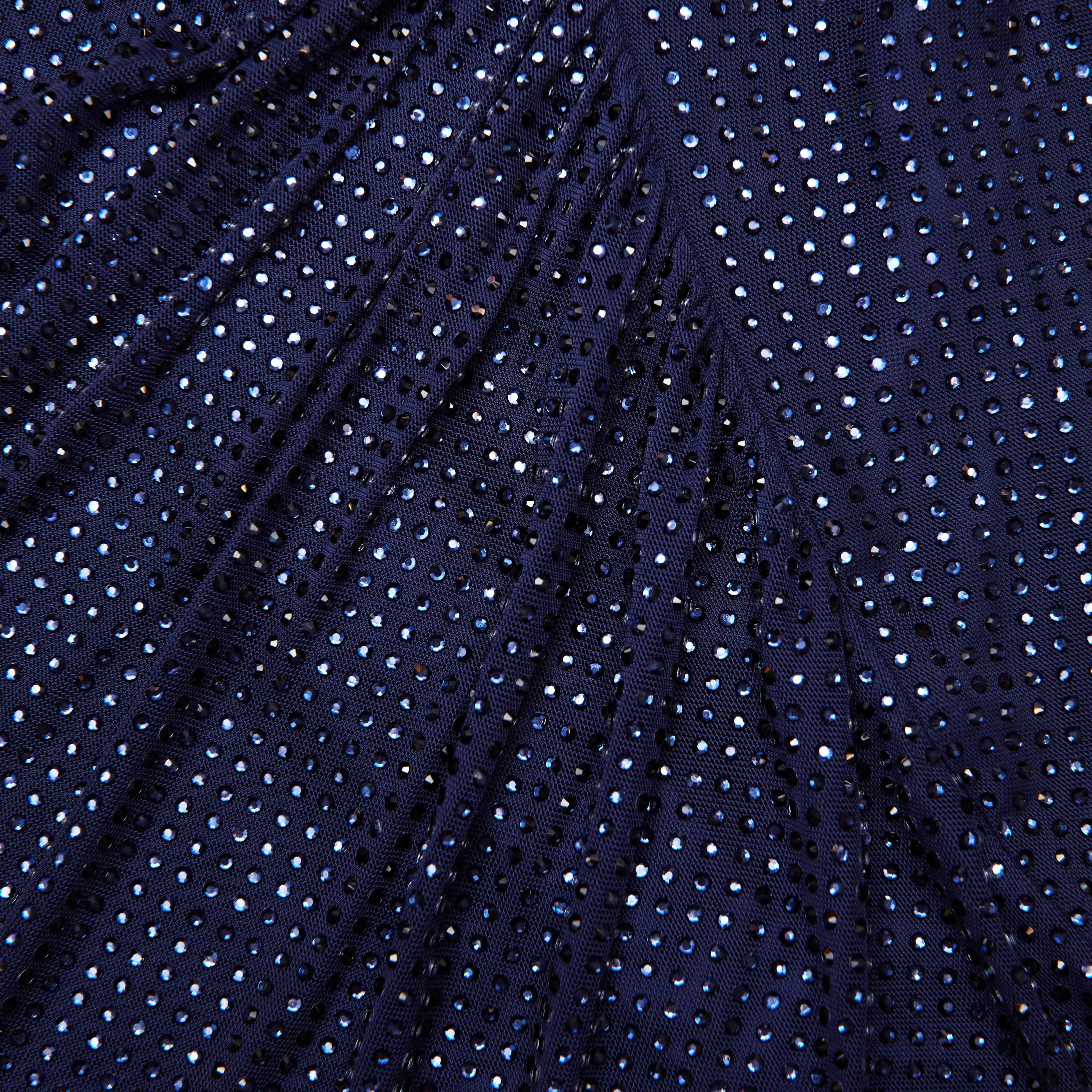 blue dress for baby girl Navy Rhinestone Mesh Cut Out Midi Dress – self-portrait-US