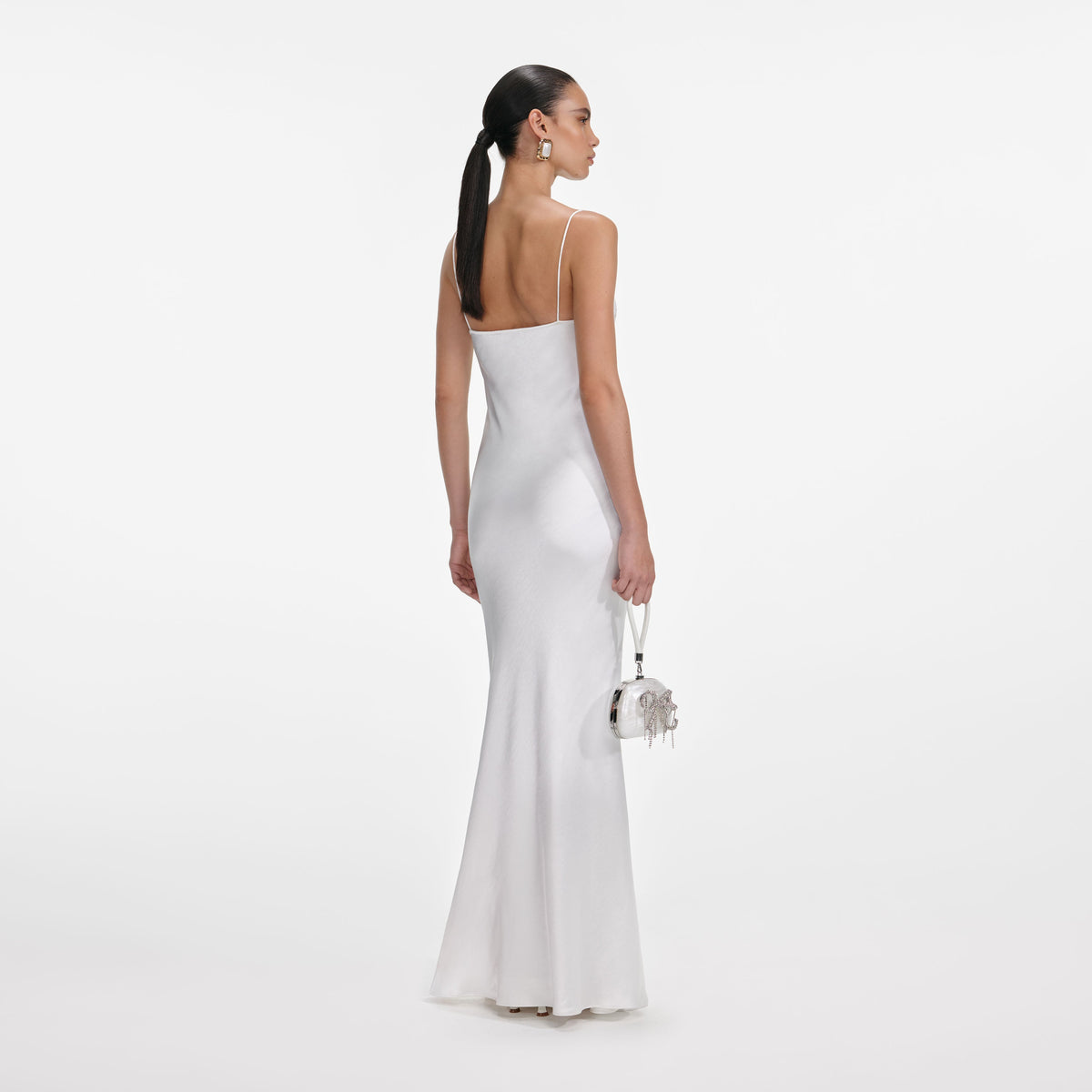 White Satin Lace Maxi Dress self-portrait-US White Satin Lace Maxi Dress self-portrait-US