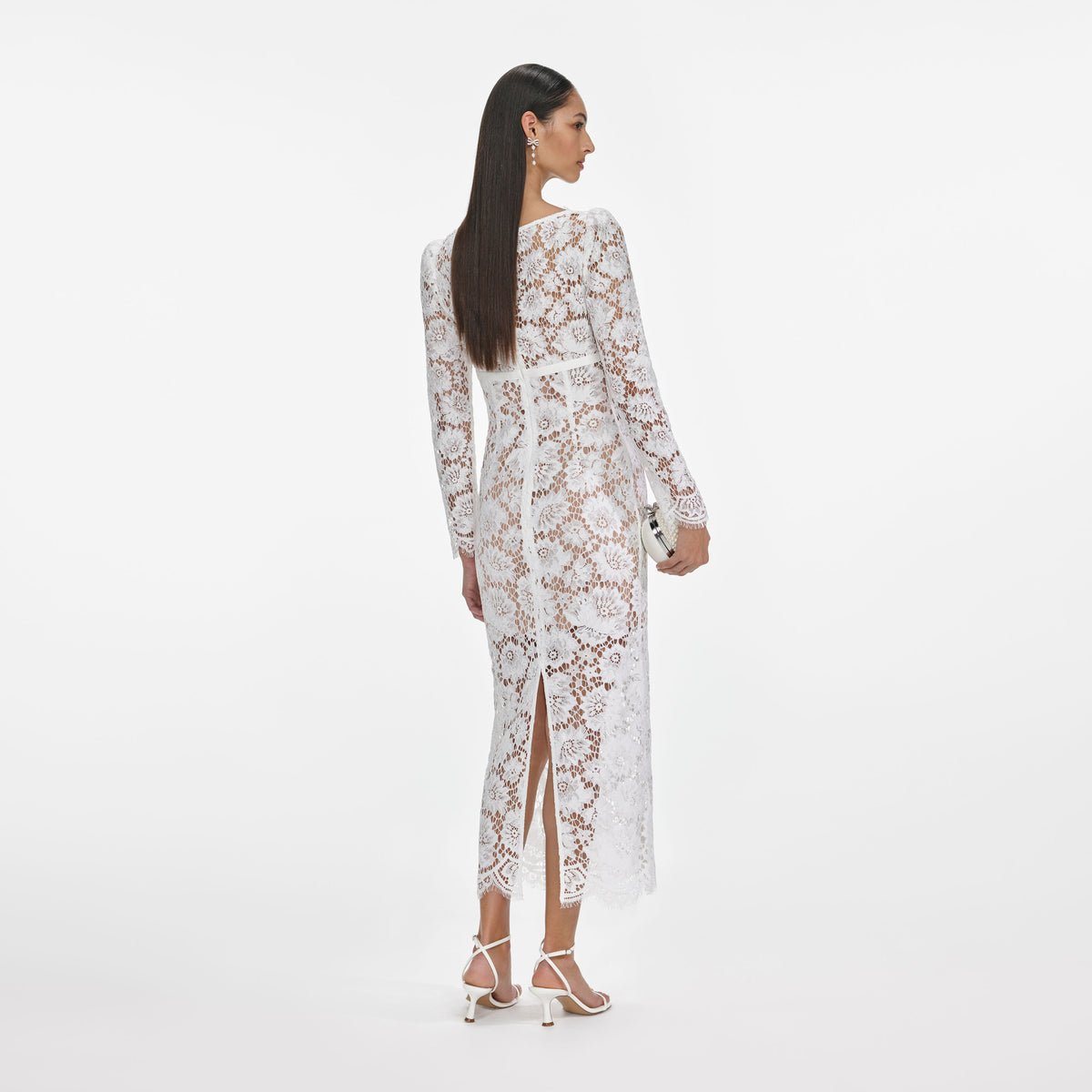 White Floral Lace Midi Dress – self-portrait-US