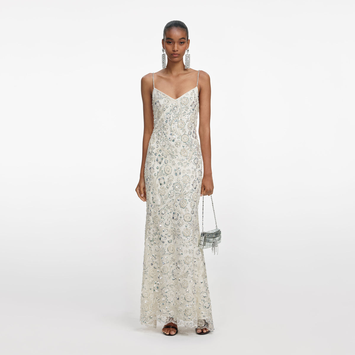 Cream Floral Sequin Maxi Dress – self-portrait-US