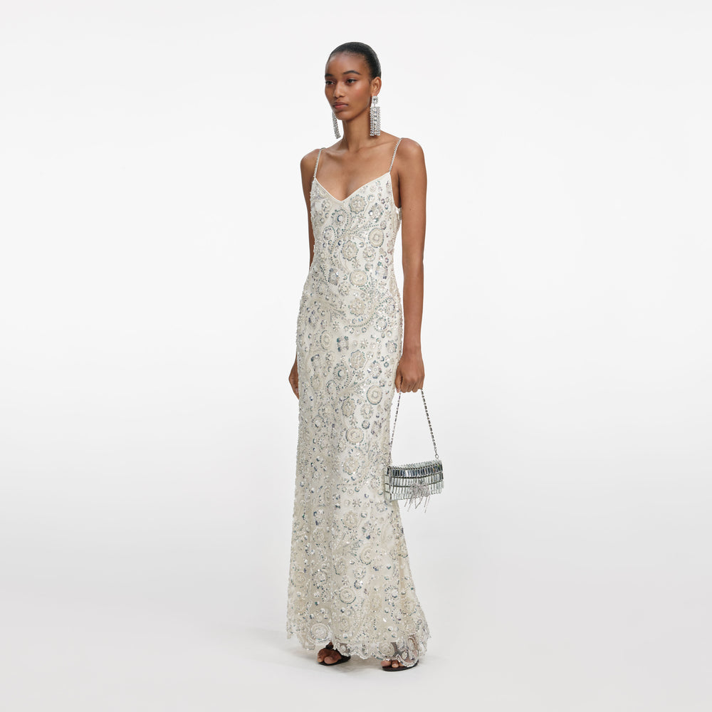 Cream Floral Sequin Maxi Dress – self-portrait-US