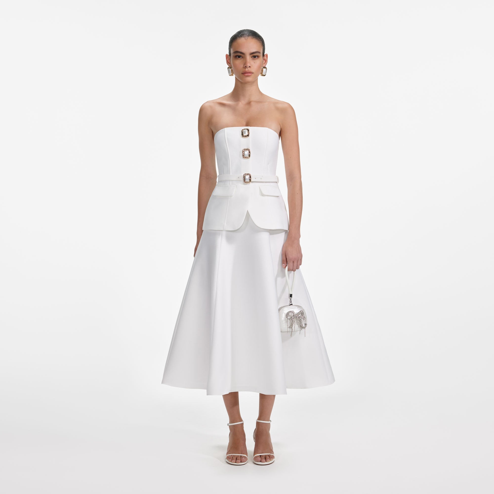 White Taffeta Bandeau Midi Dress – self-portrait-US