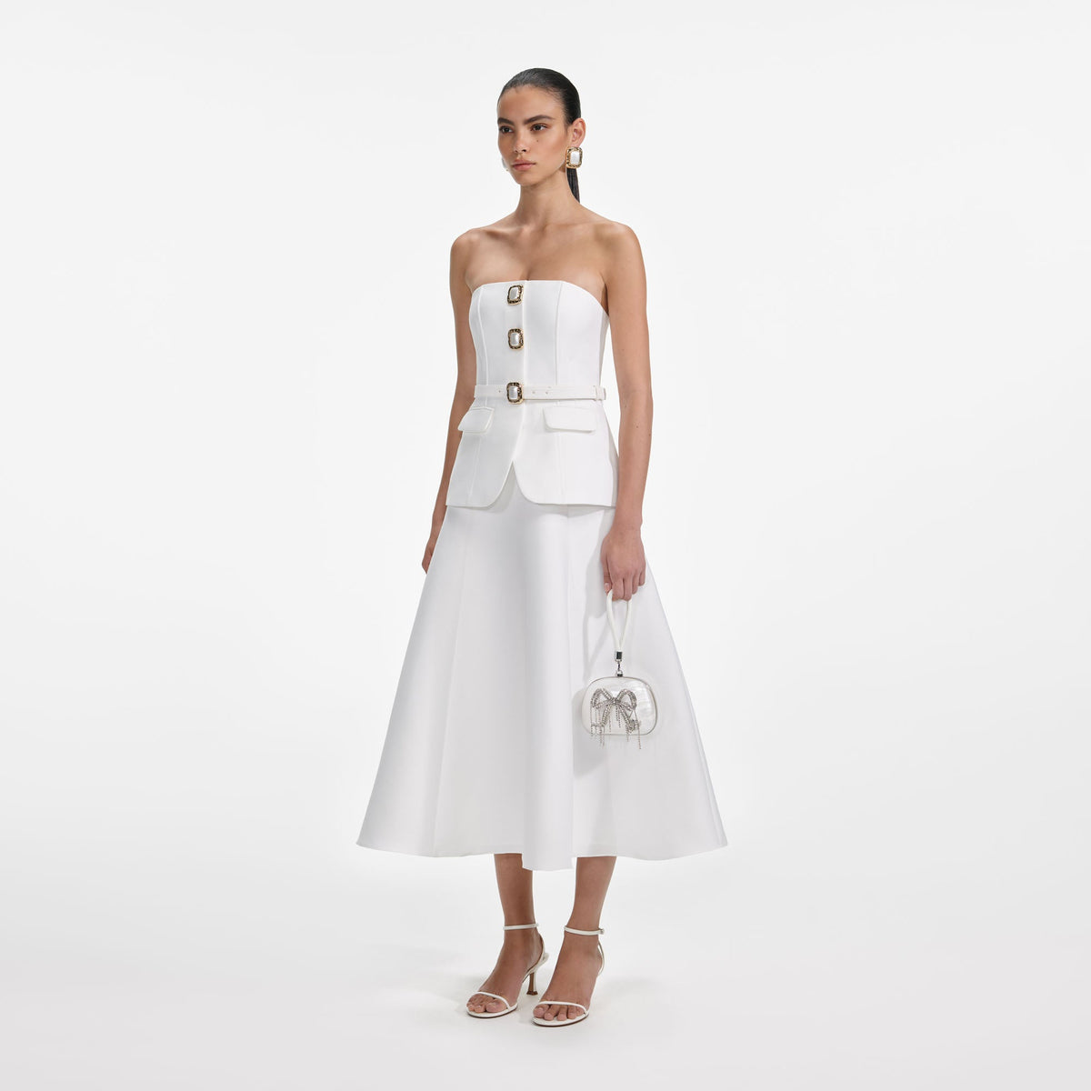 self portrait white taffeta puff sleeve midi dress self-portrait - White Taffeta Bandeau Midi Dress