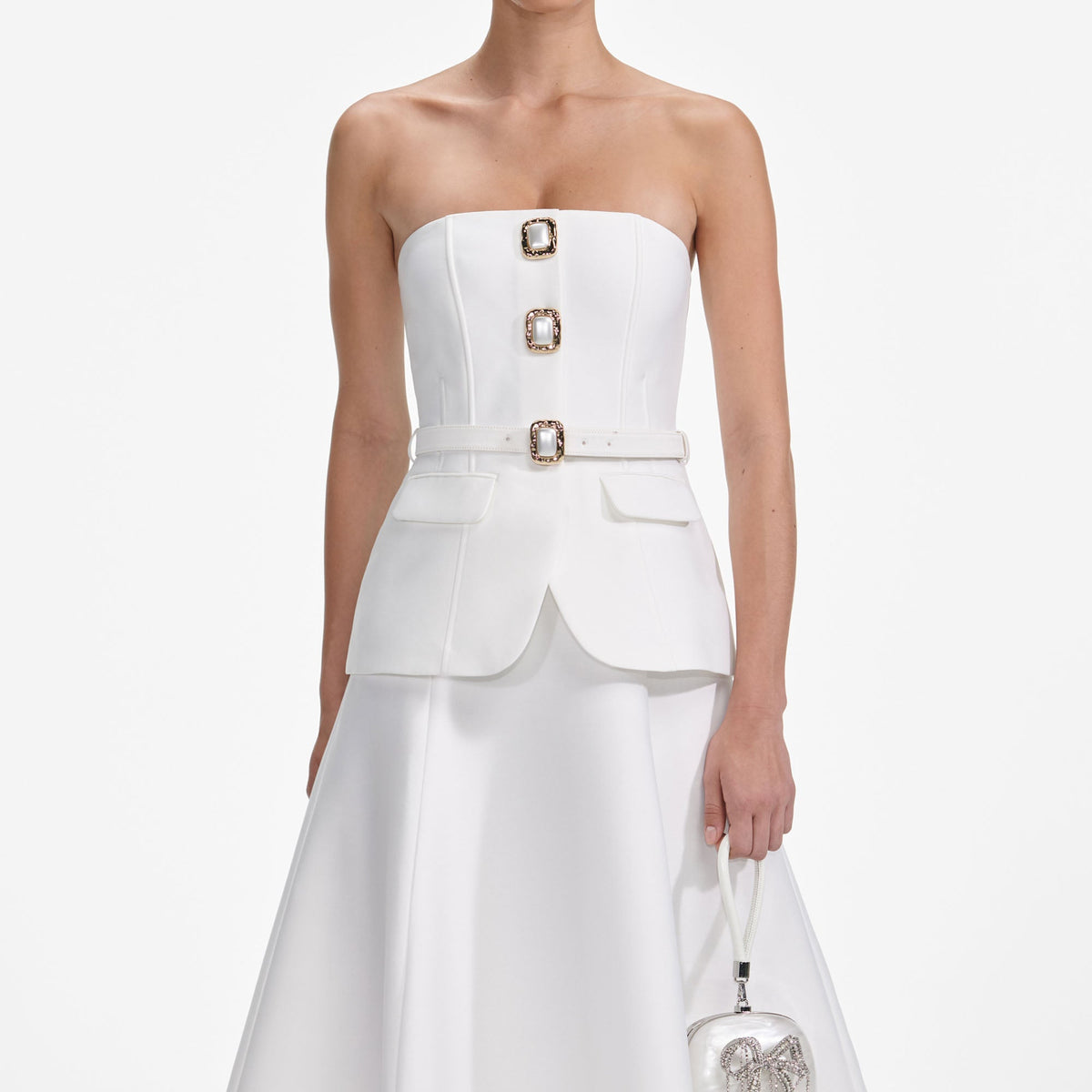self portrait white taffeta mini dress White Taffeta Bandeau Midi Dress – self-portrait-US