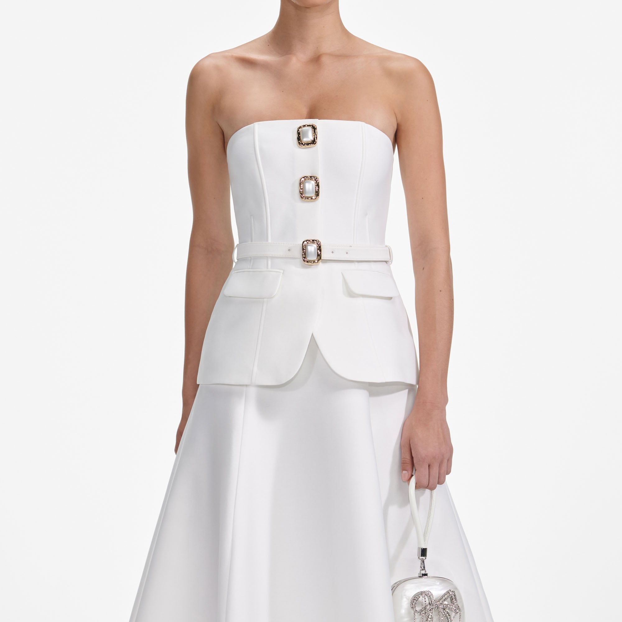 White Taffeta Bandeau Midi Dress – self-portrait-US