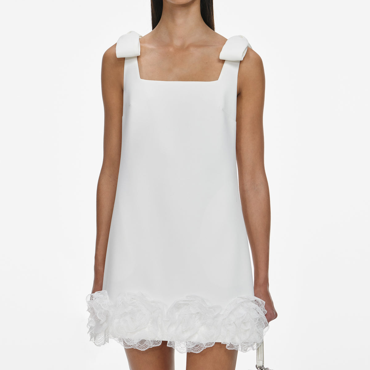 self portrait white bonded crepe mini dress self-portrait - White Crepe 3D Flower Mini Dress