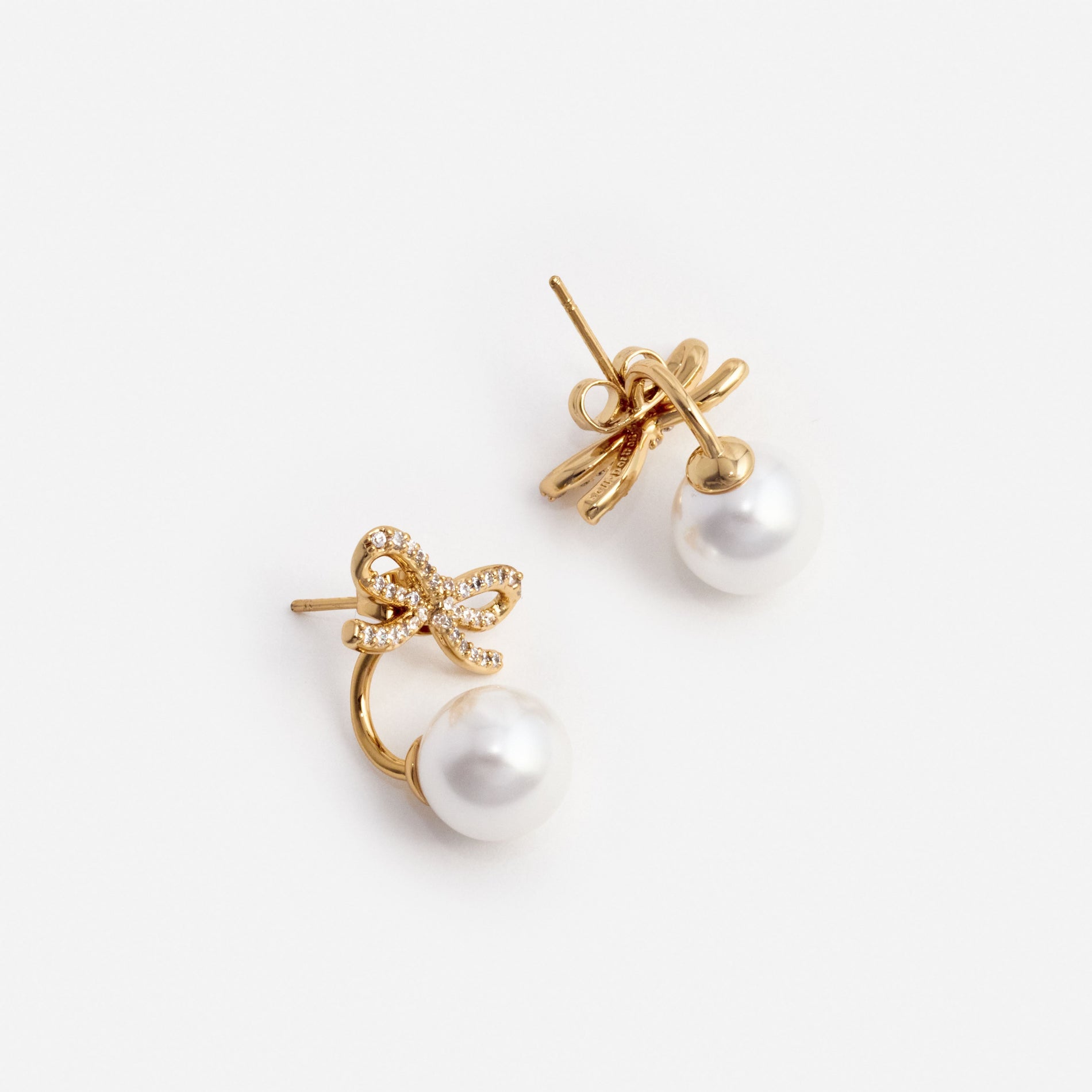 Gold Bow Pearl Jacket Earrings