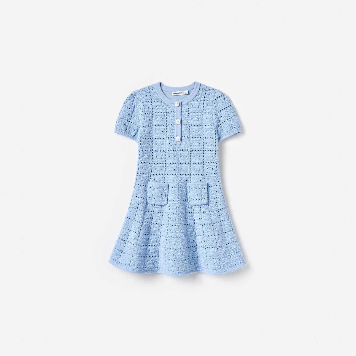 self-portrait - Blue Pointelle Knit Dress