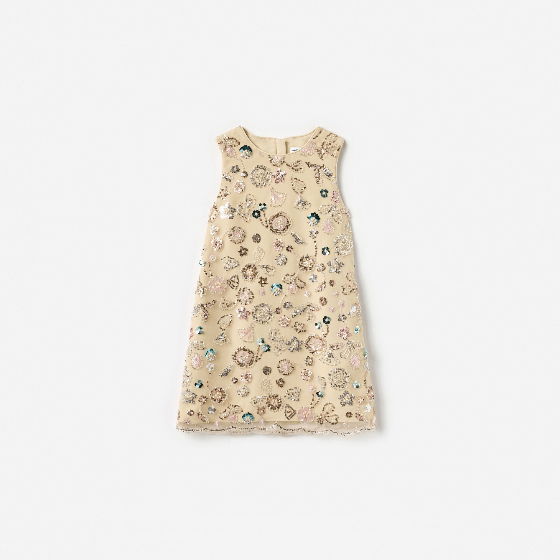 Self Portrait Girls Sequin Embroidered Dress in Beige 7 - 8 Yrs Self Portrait Girls Sequin Embroidered Dress in Beige 7 - 8 Yrs