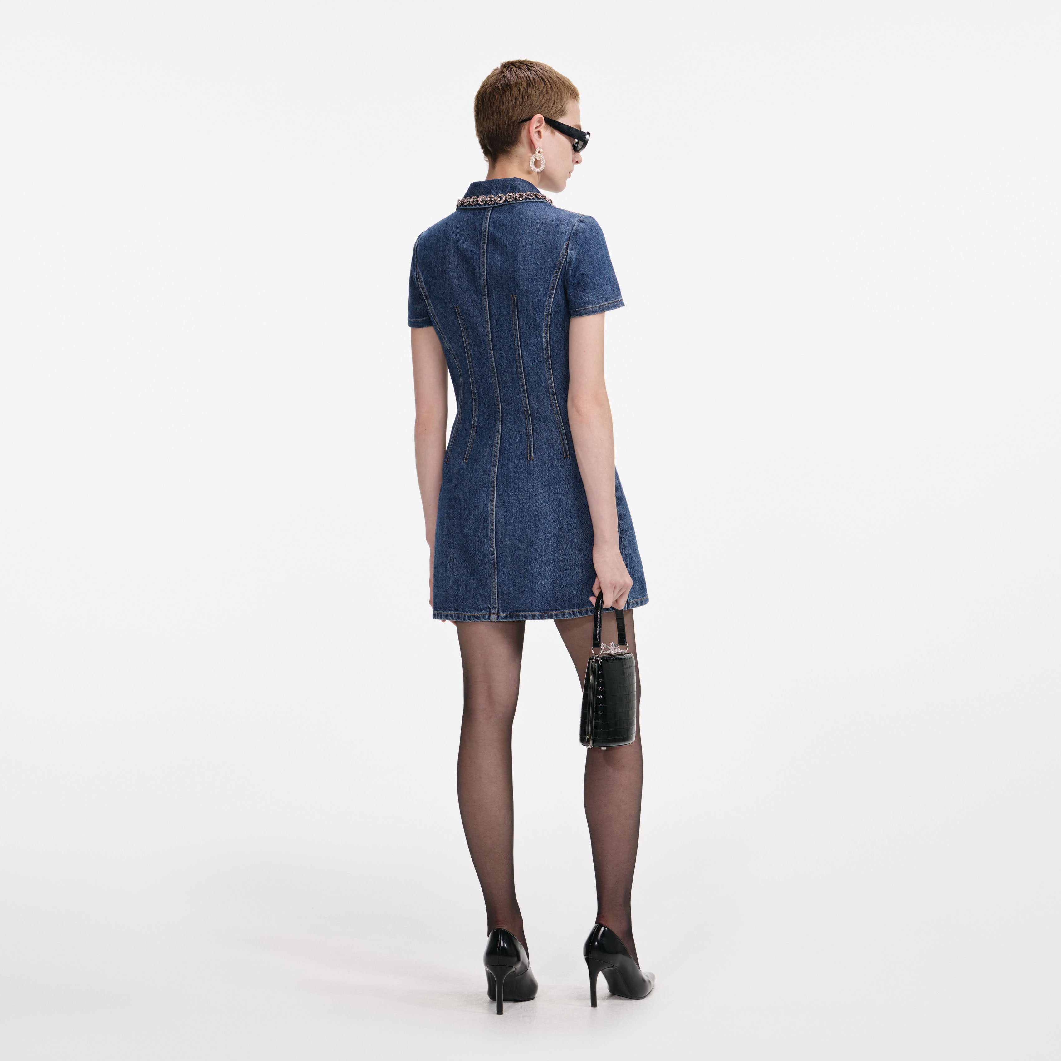 Denim Sleeveless Mini Dress – self-portrait-US