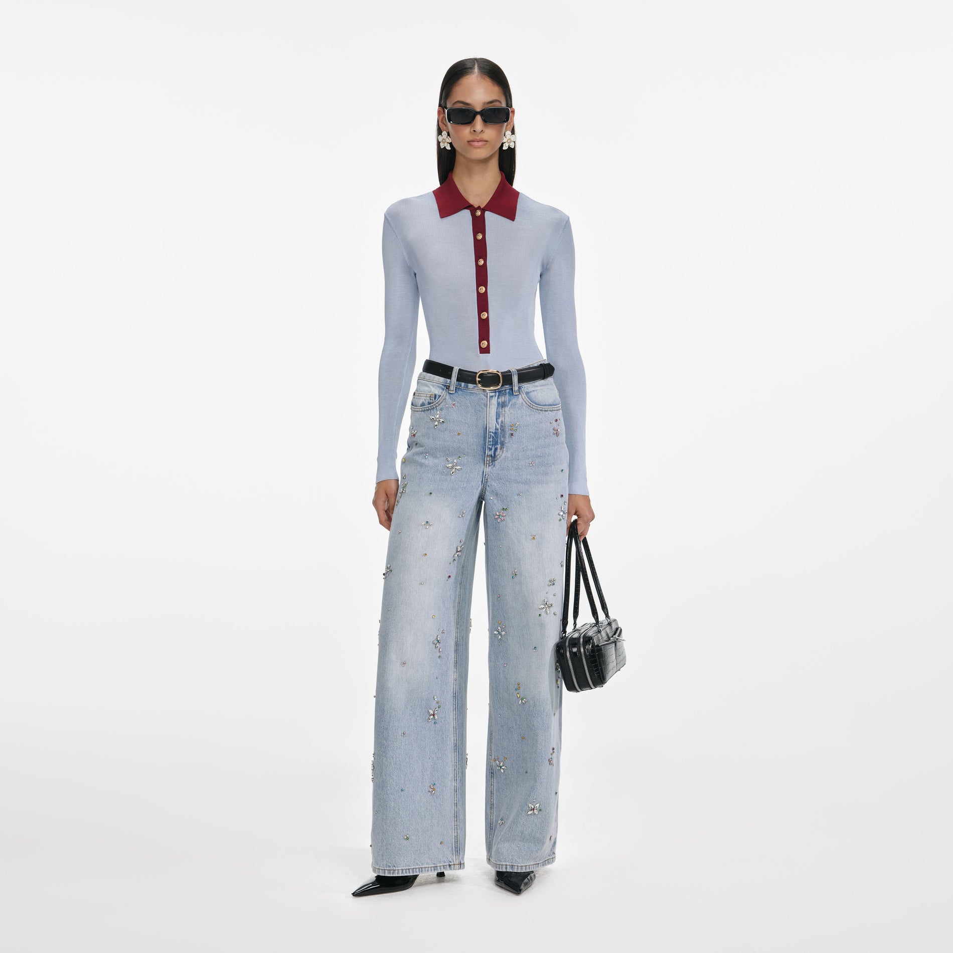 Blue Viscose Knit Bodysuit