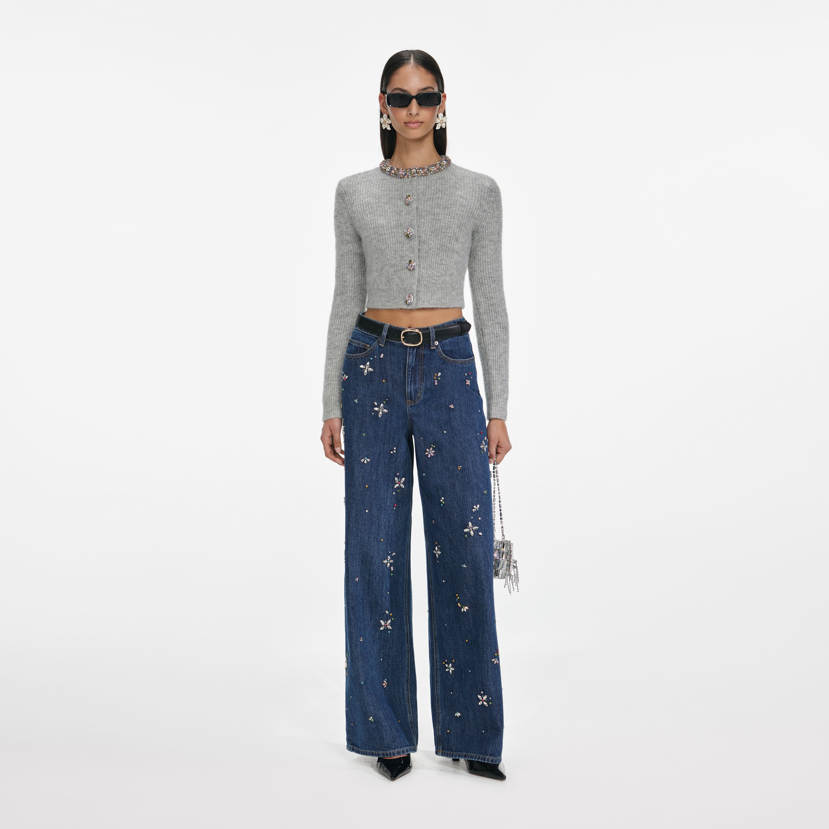 Blue Crystal Trim Cardigan – self-portrait-US