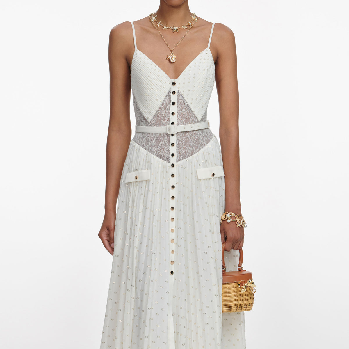 green emerald velvet dress Cream And Gold Chiffon Maxi Dress – self-portrait-US