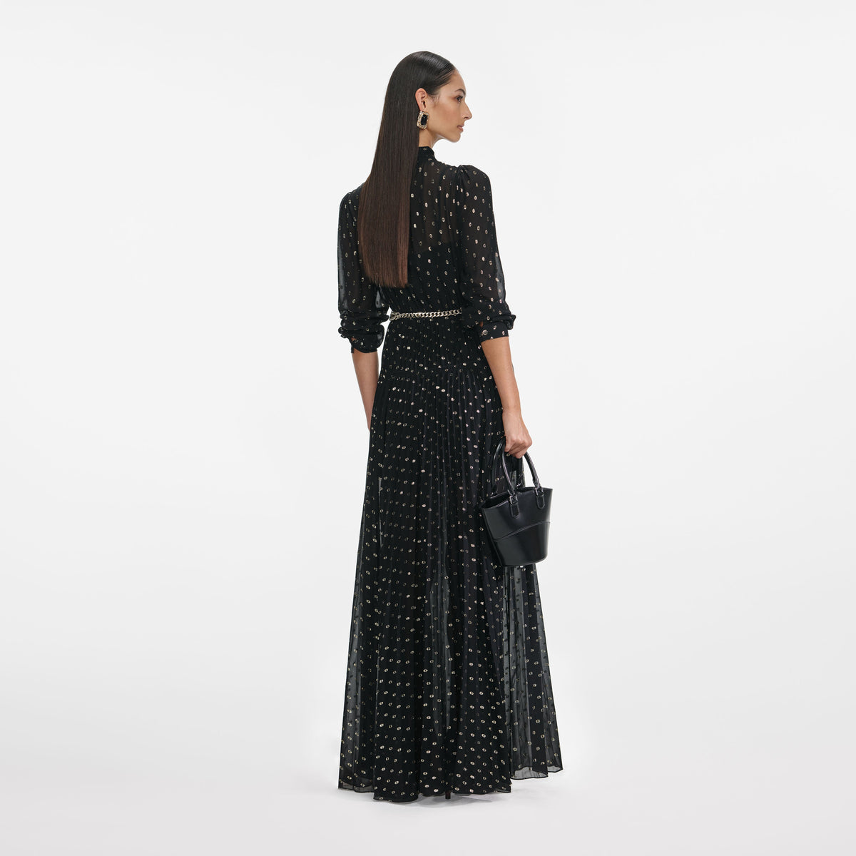 Black And Gold Tie Neck Maxi Dress  self-portrait-US