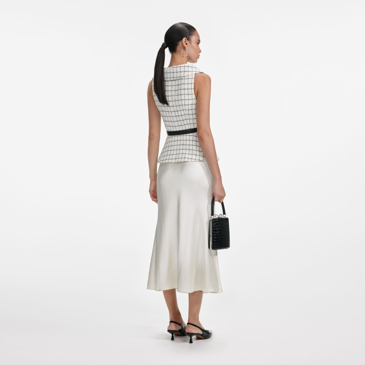 self portrait monochrome check midi dress self-portrait - Check Boucle Midi Dress