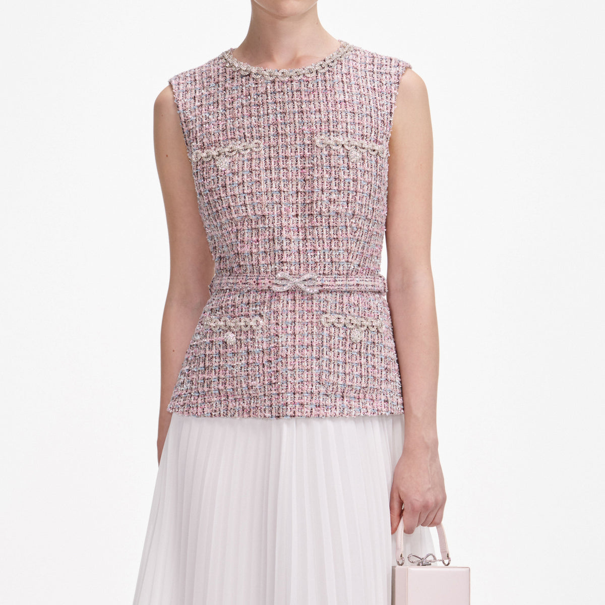 self portrait pink boucle midi dress self-portrait - Pink Boucle Pearl Midi Dress