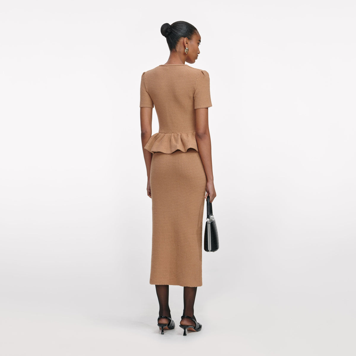 knee length dresses for ladies Boat Neck Knit Dress in Camel