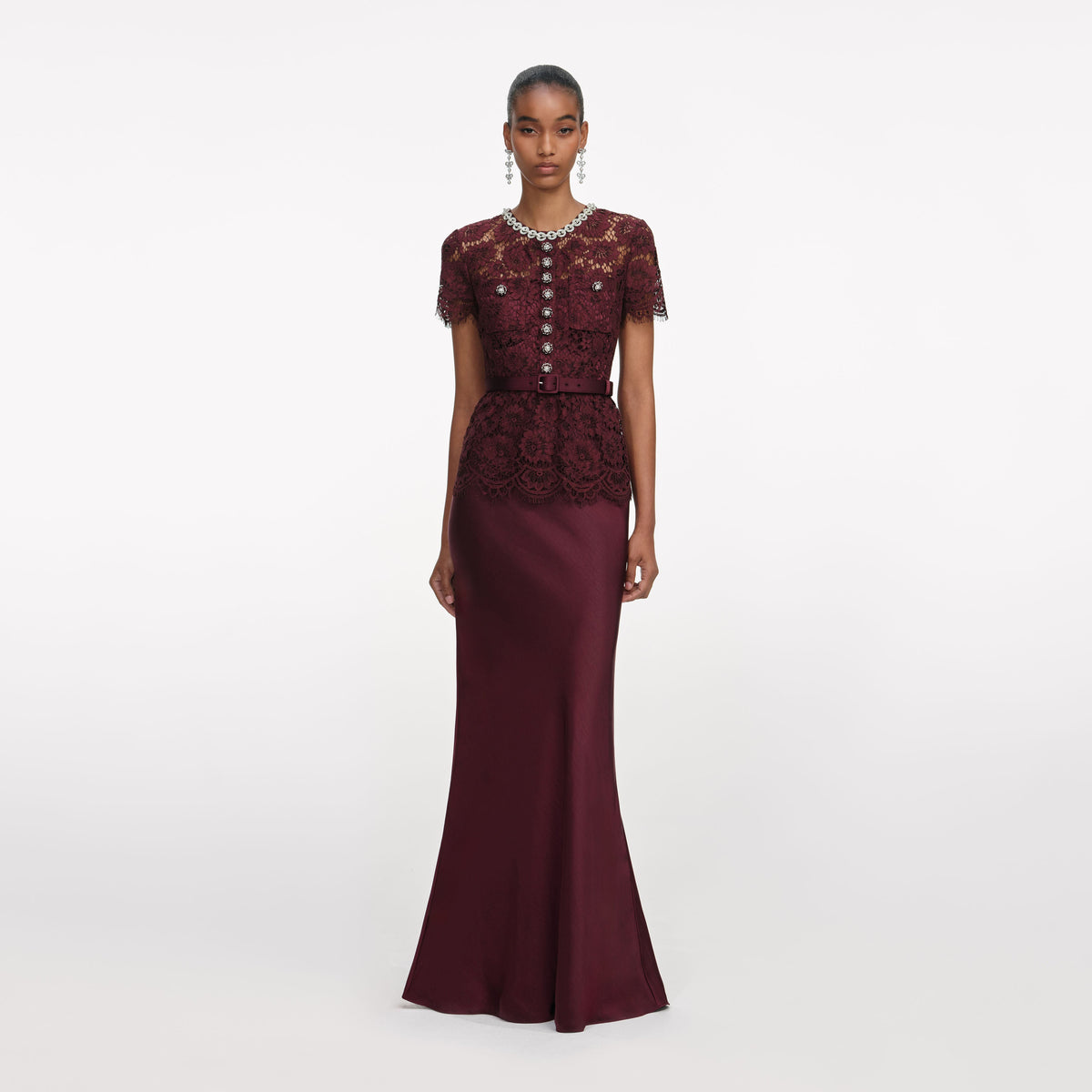self-portrait - Burgundy Lace Satin Maxi Dress