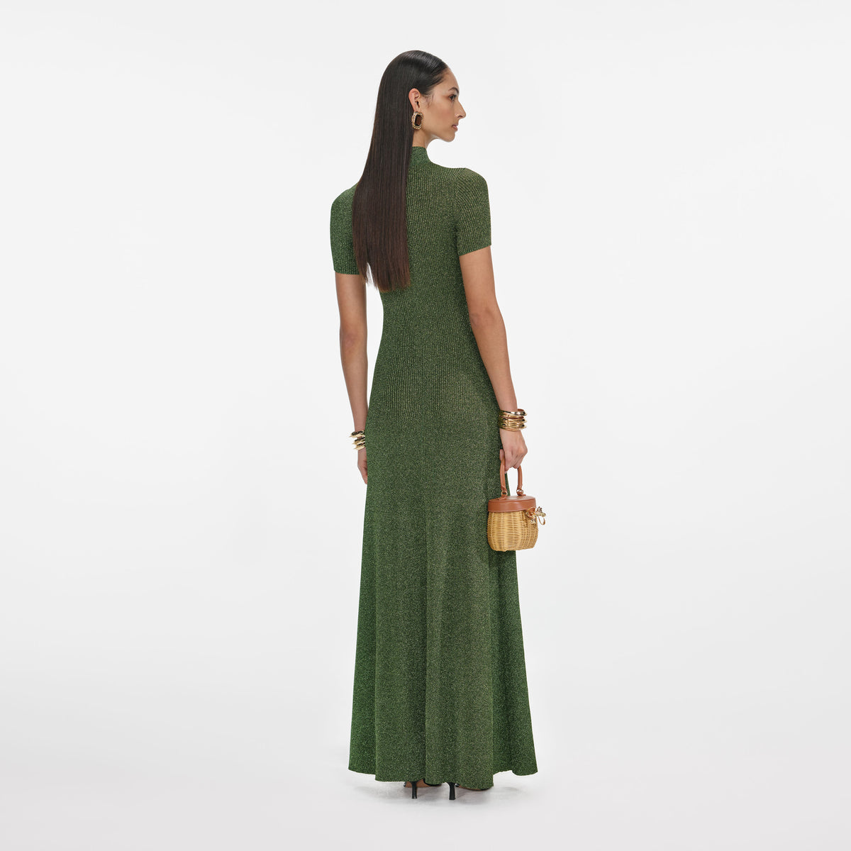 self-portrait - Khaki Lurex Knit Maxi Dress - M
