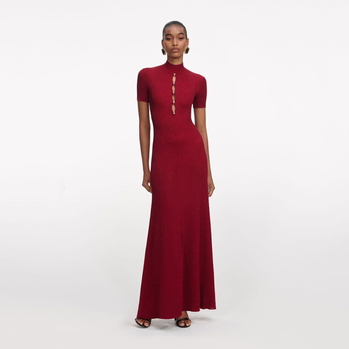 self-portrait - Red Lurex Knit Maxi Dress