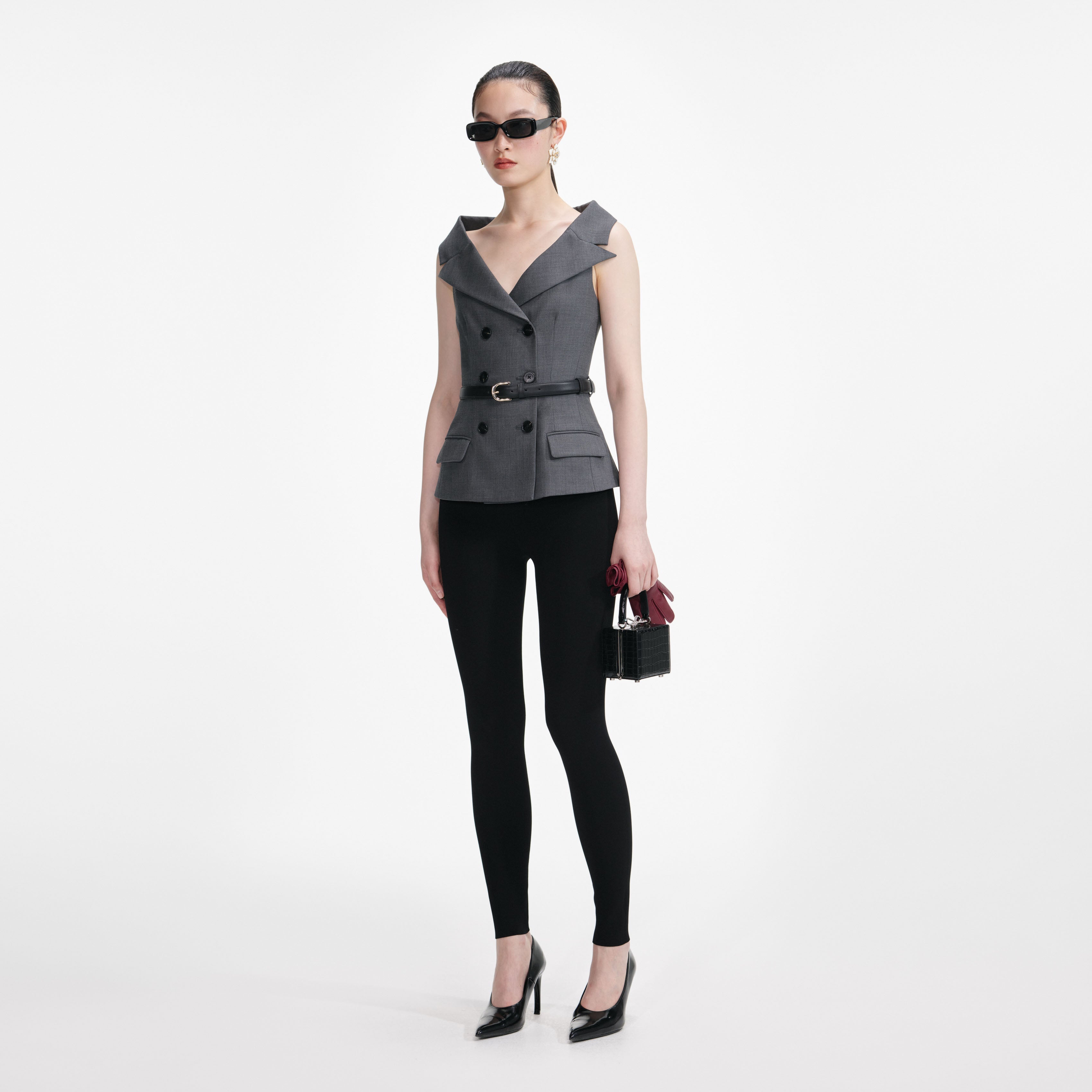 Grey Wool Tailored Midi Dress – self-portrait-US