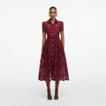 Burgundy Lace Collared Midi Dress