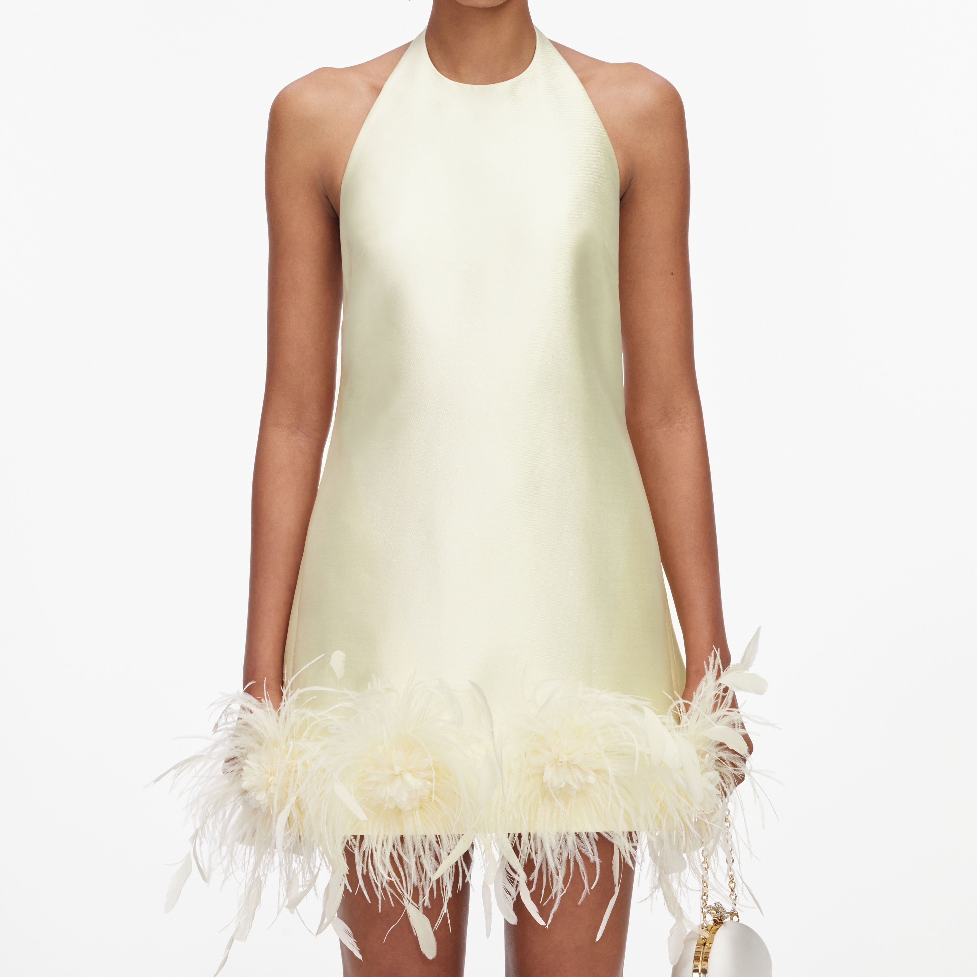 Yellow Taffeta Feather Trim Mini Dress – self-portrait-US