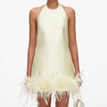 Yellow Taffeta Feather Trim Mini Dress