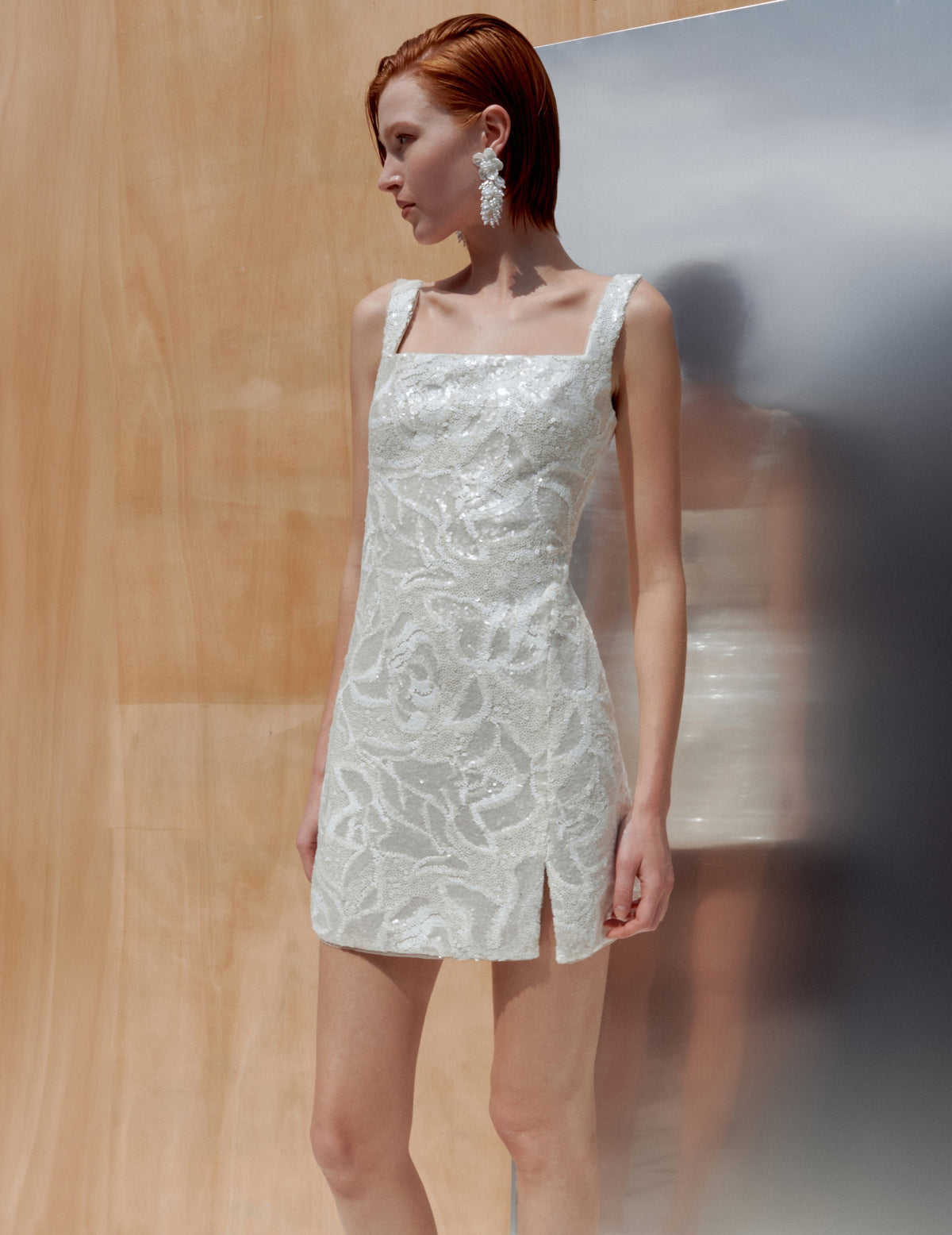 self-portrait - White Sequin Lace Mini Dress