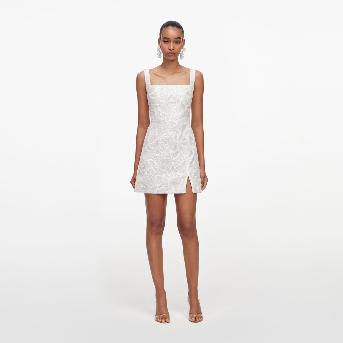self-portrait - White Sequin Lace Mini Dress