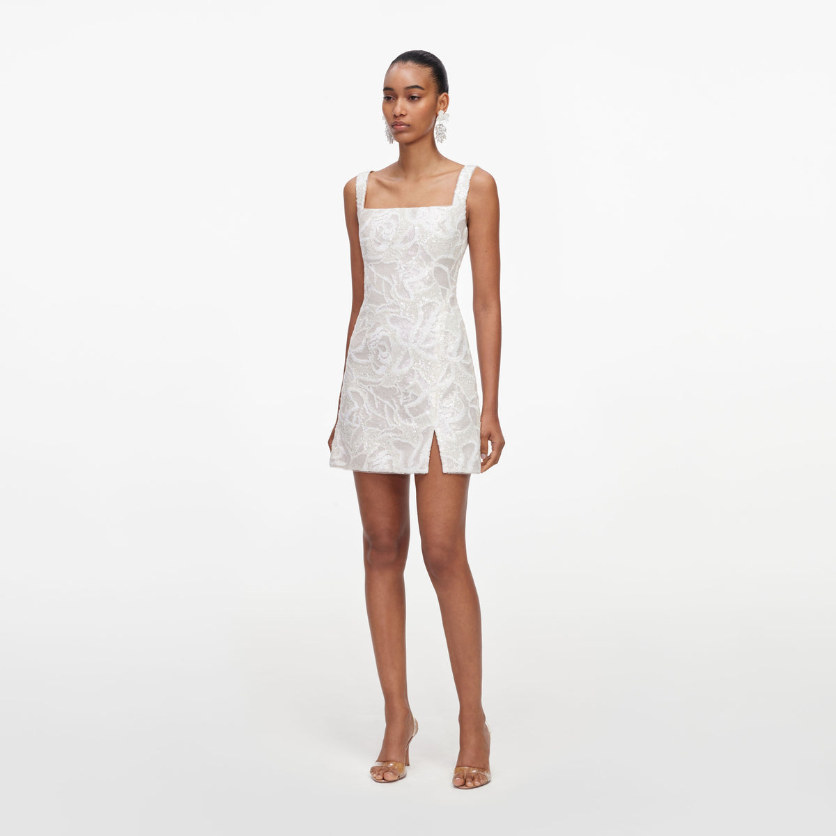 self-portrait - White Sequin Lace Mini Dress