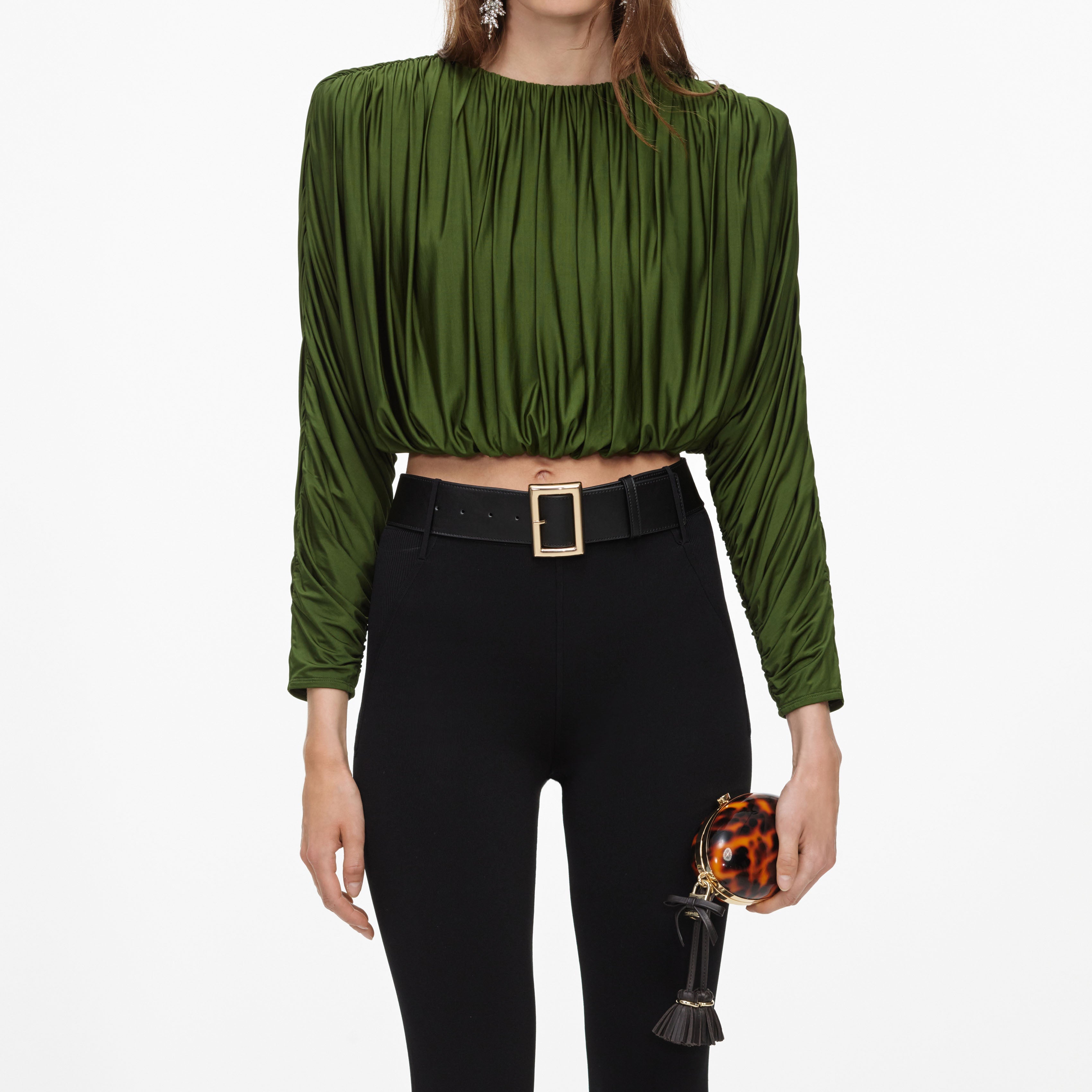 Olive Jersey Gathered Top – self-portrait-US