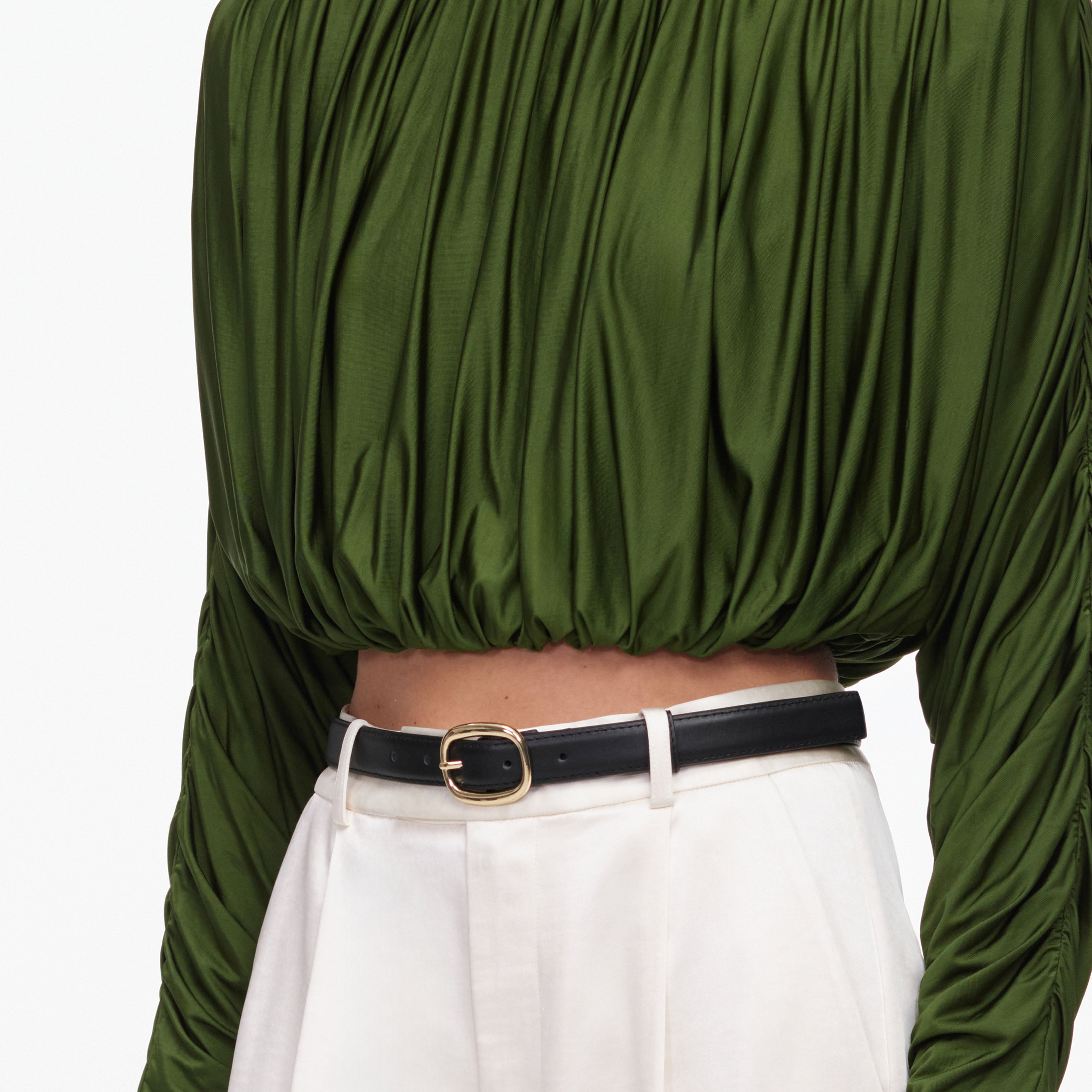 self-portrait/セルフポートレート 2022 LIGHT GREEN POWERMESH RUCHED TOPトップス ブラウス【UK6/US2】【LTSA74546】 Olive Jersey Gathered Top – self-portrait-US