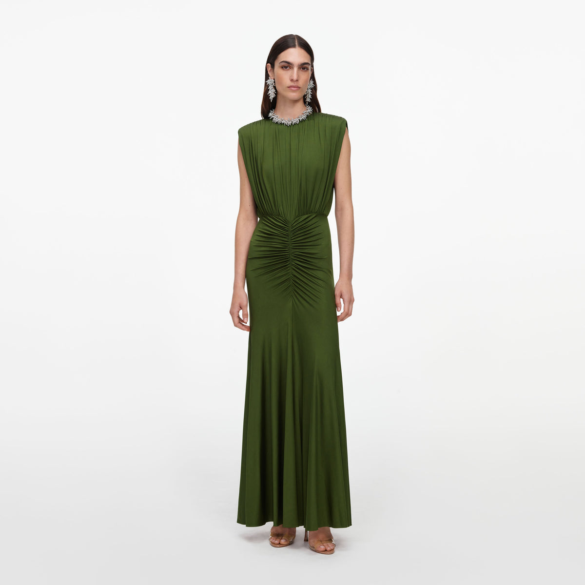 self portrait olive green dress open lace back dress Olive Rhinestone Mini Dress self-portrait