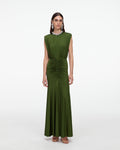 Olive Jersey Gathered Maxi Dress