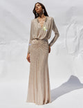 Champagne Rhinestone Embellished Maxi Dress