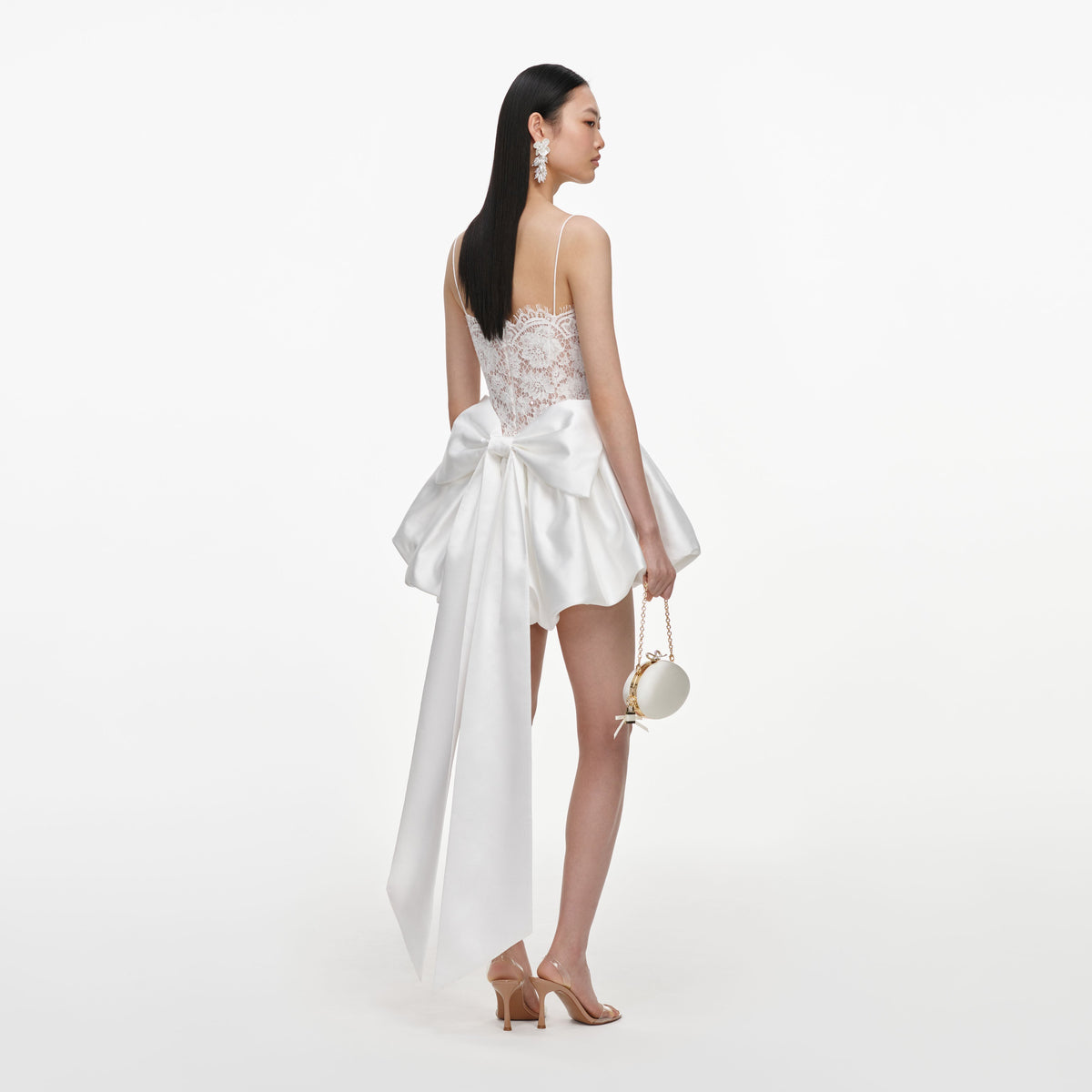 self-portrait - White Sequin Lace Bow Mini Dress
