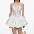 White Sequin Lace Bow Mini Dress