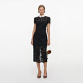 Black Lace Contrast Collar Midi Dress
