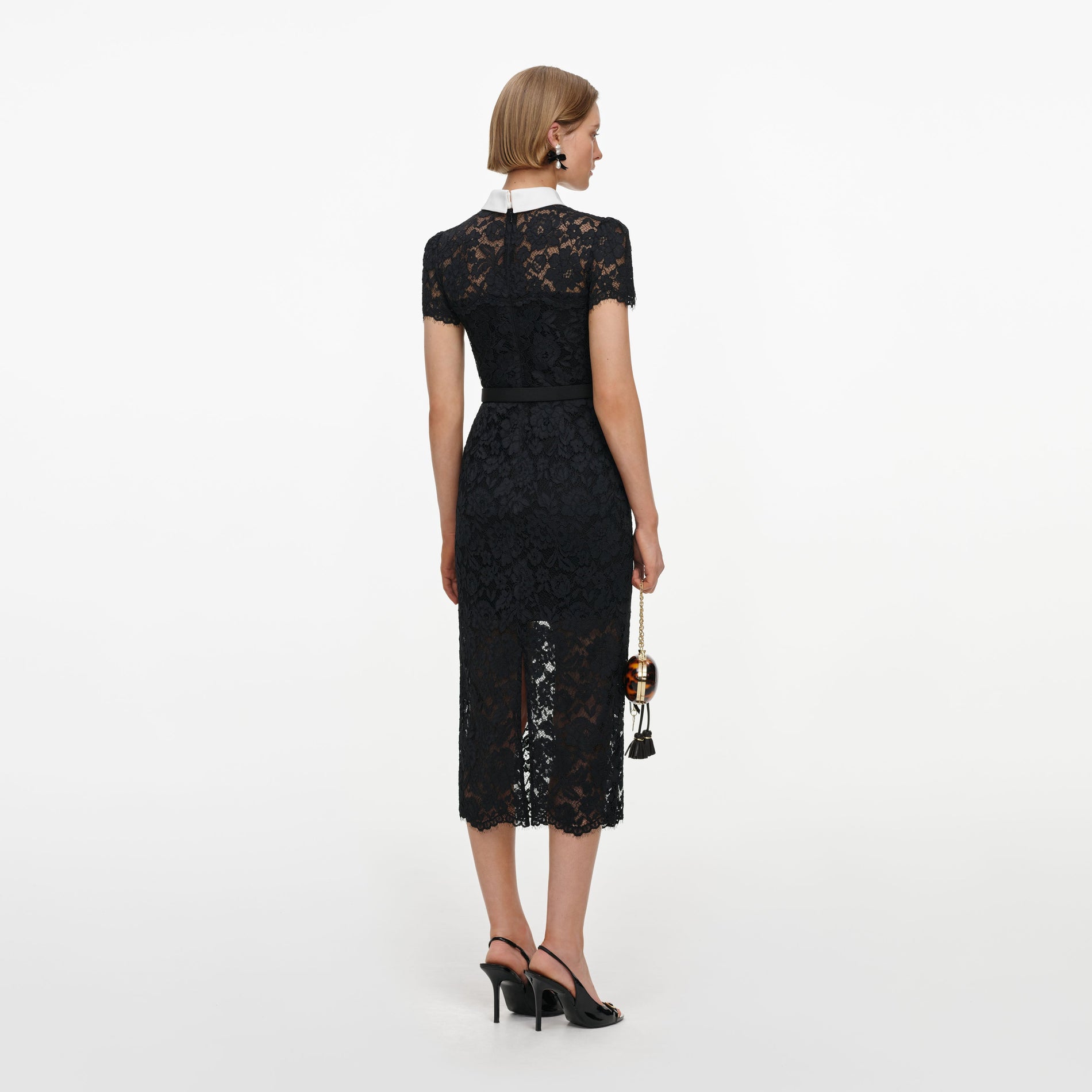 Black Lace Contrast Collar Midi Dress