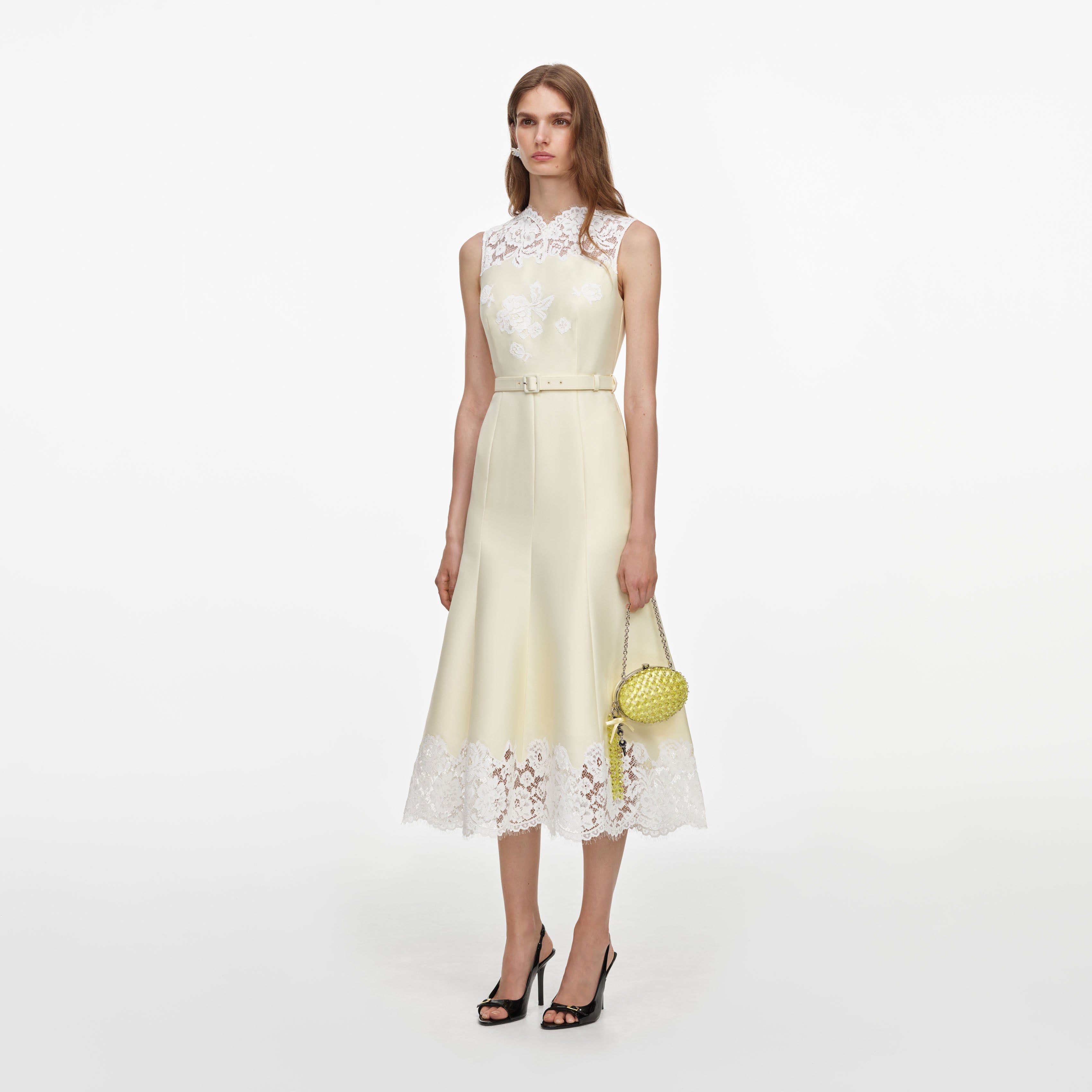 Yellow Taffeta Collared Midi Dress – self-portrait-US