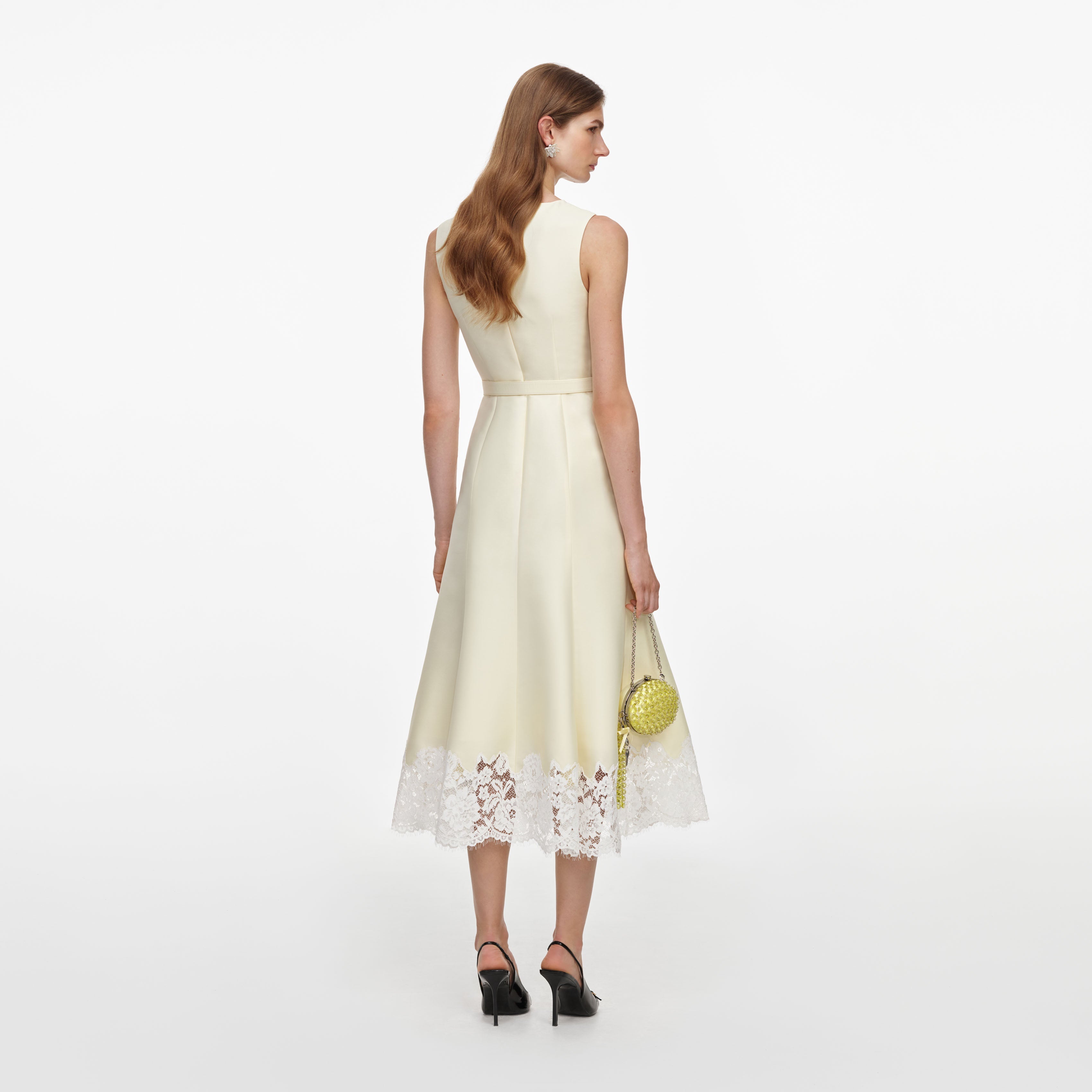 Yellow Taffeta Lace Midi Dress – self-portrait-US