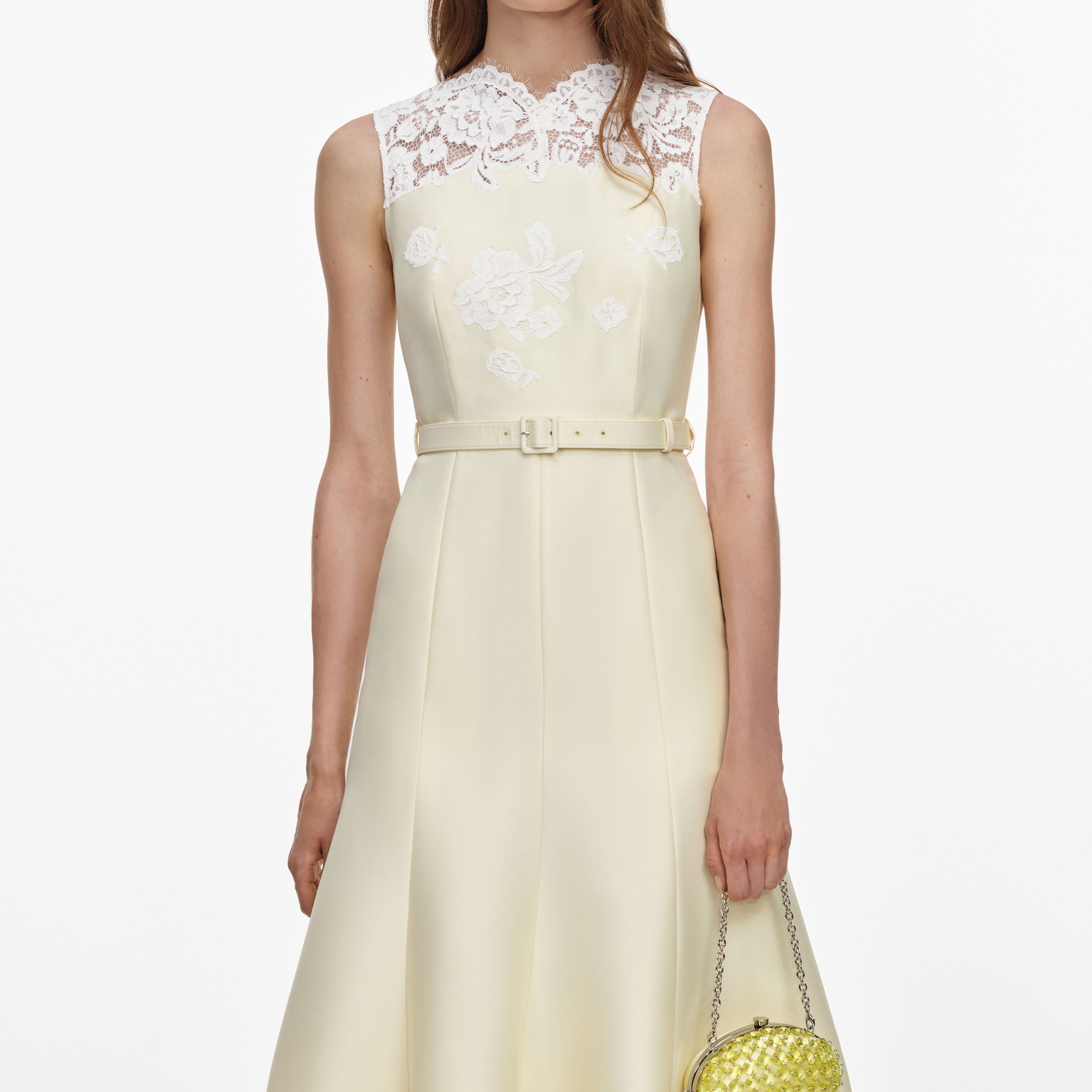 Yellow Taffeta Lace Midi Dress – self-portrait-US