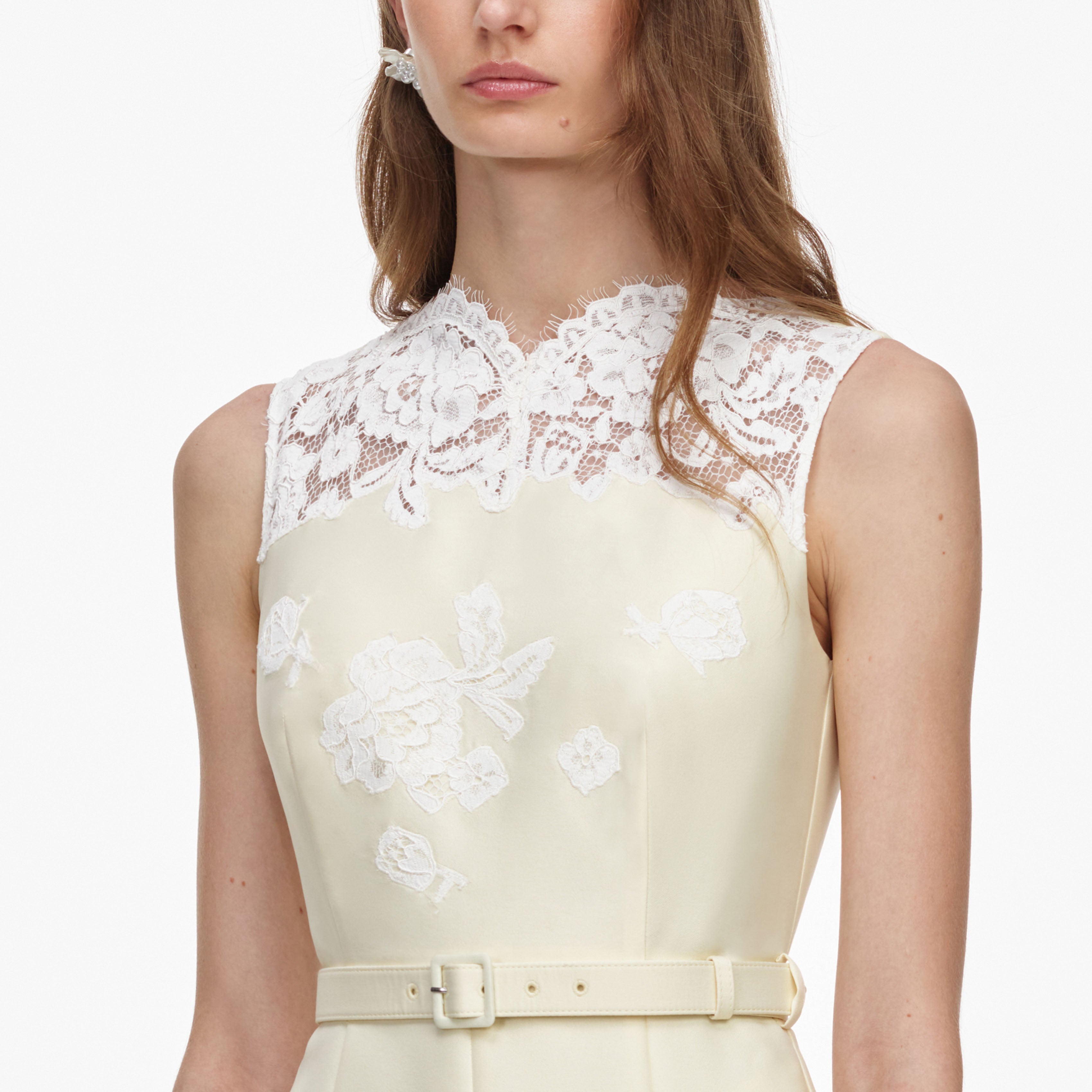 Yellow Taffeta Lace Midi Dress – self-portrait-US