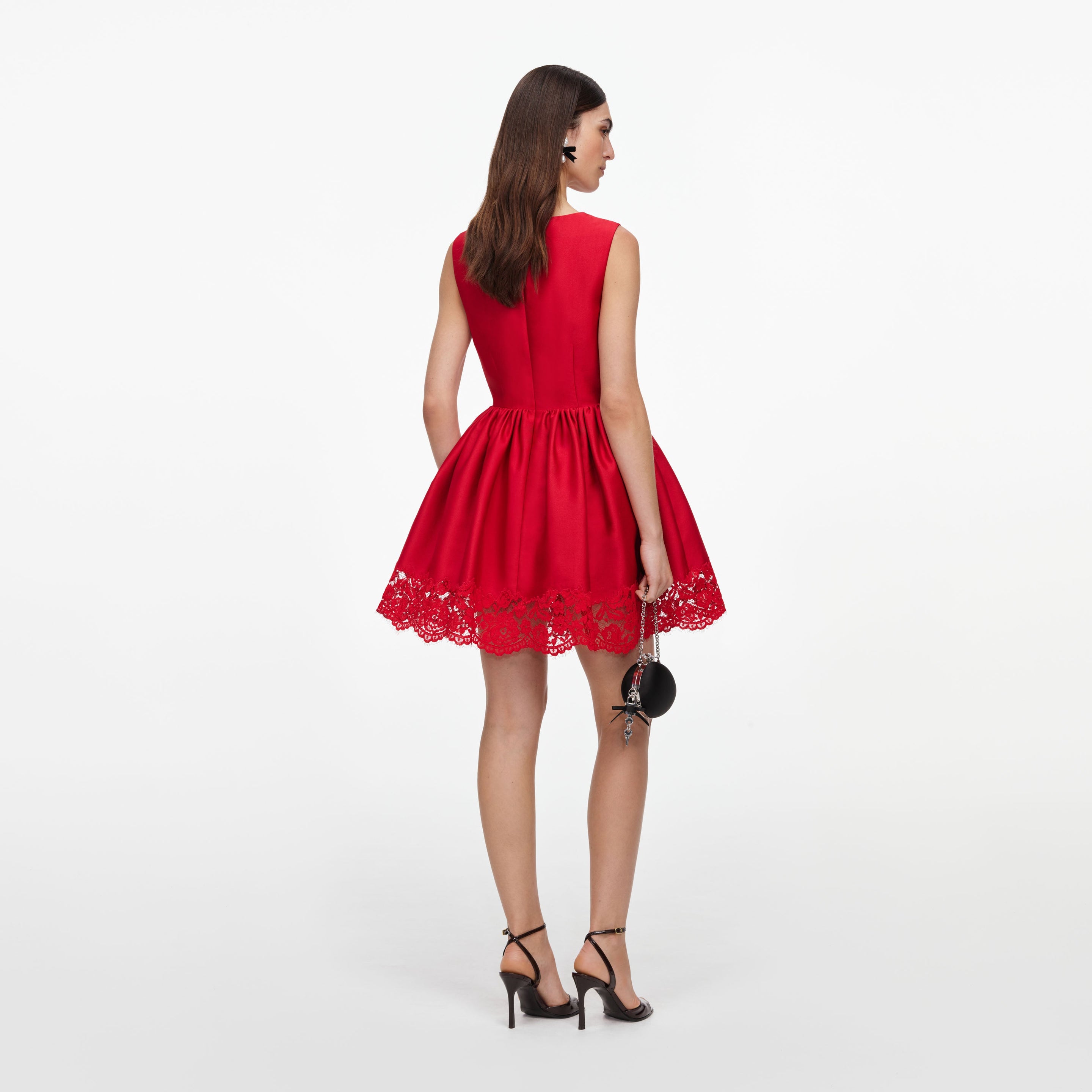 self-portrait - Red Taffeta Lace Mini Dress
