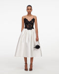 Cream Taffeta Contrast Lace Midi Dress