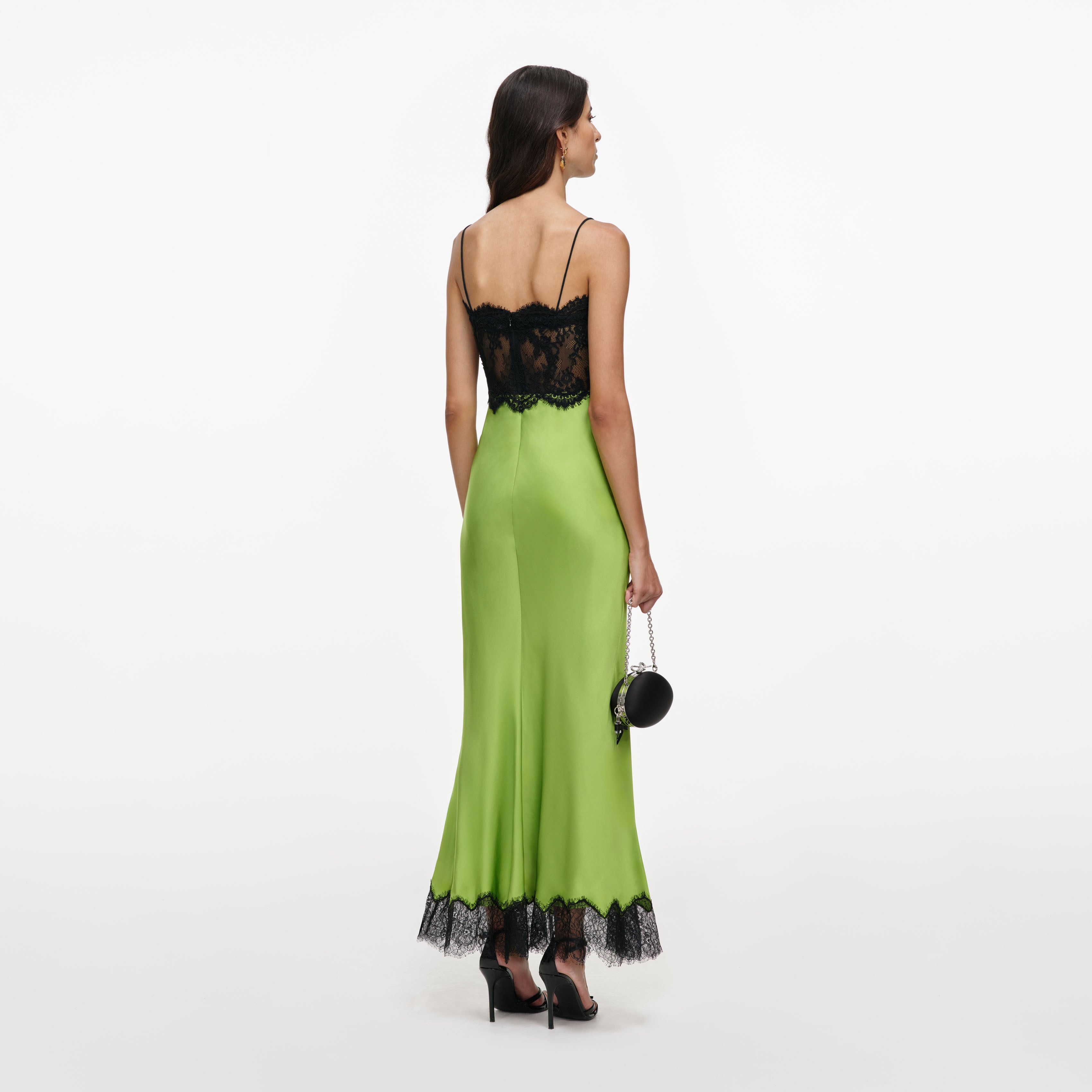Green Satin Lace Midi Dress