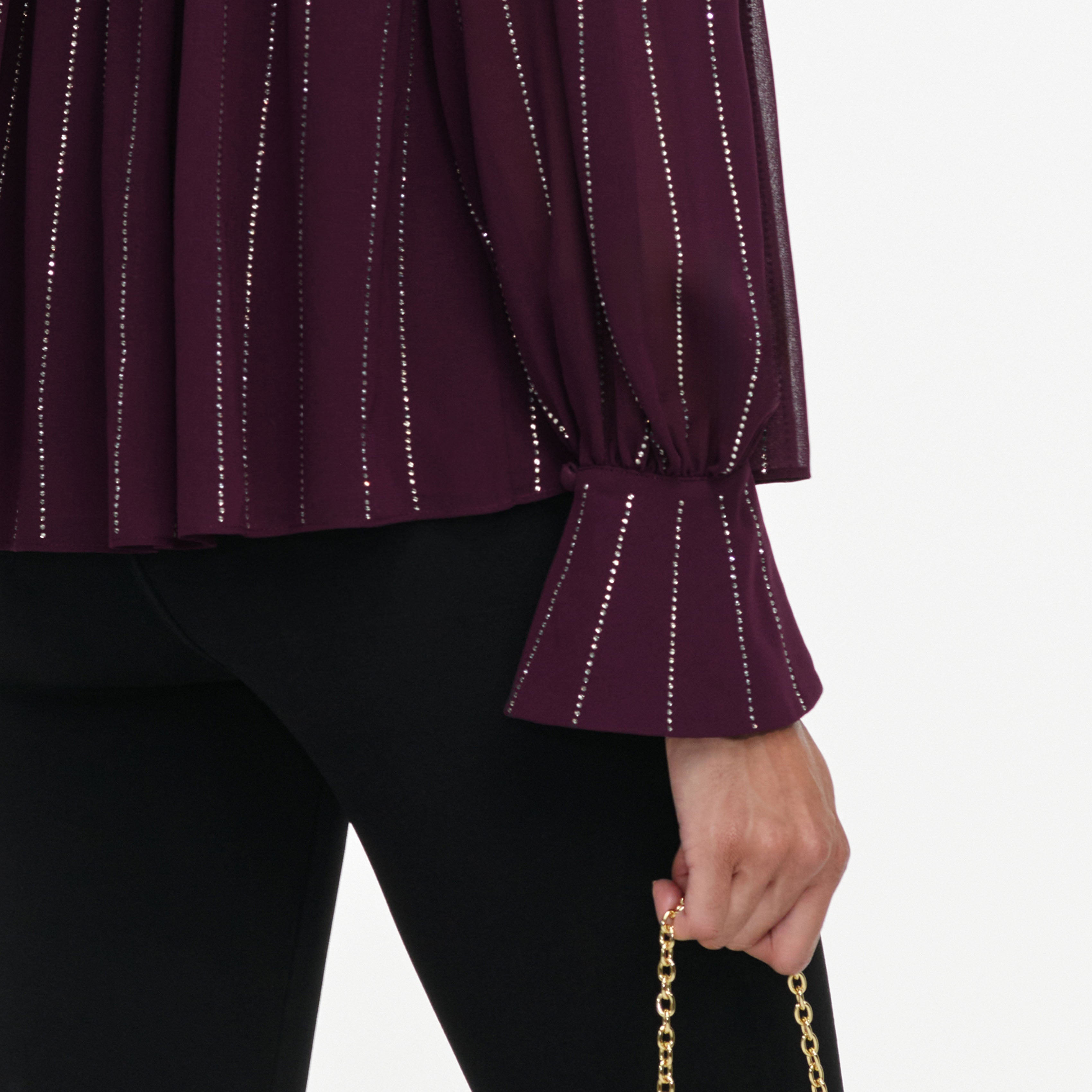 Purple Rhinestone Pinstripe Blouse